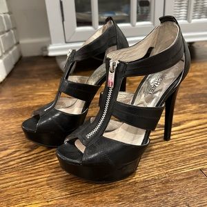 Gently worn Black Michael Kors Open Toed, Zipper, Platform Heels